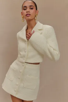 Mirelle Textured Boucle Cropped Long Sleeve Top - Ivory Tagless Labeling Formal Blouse