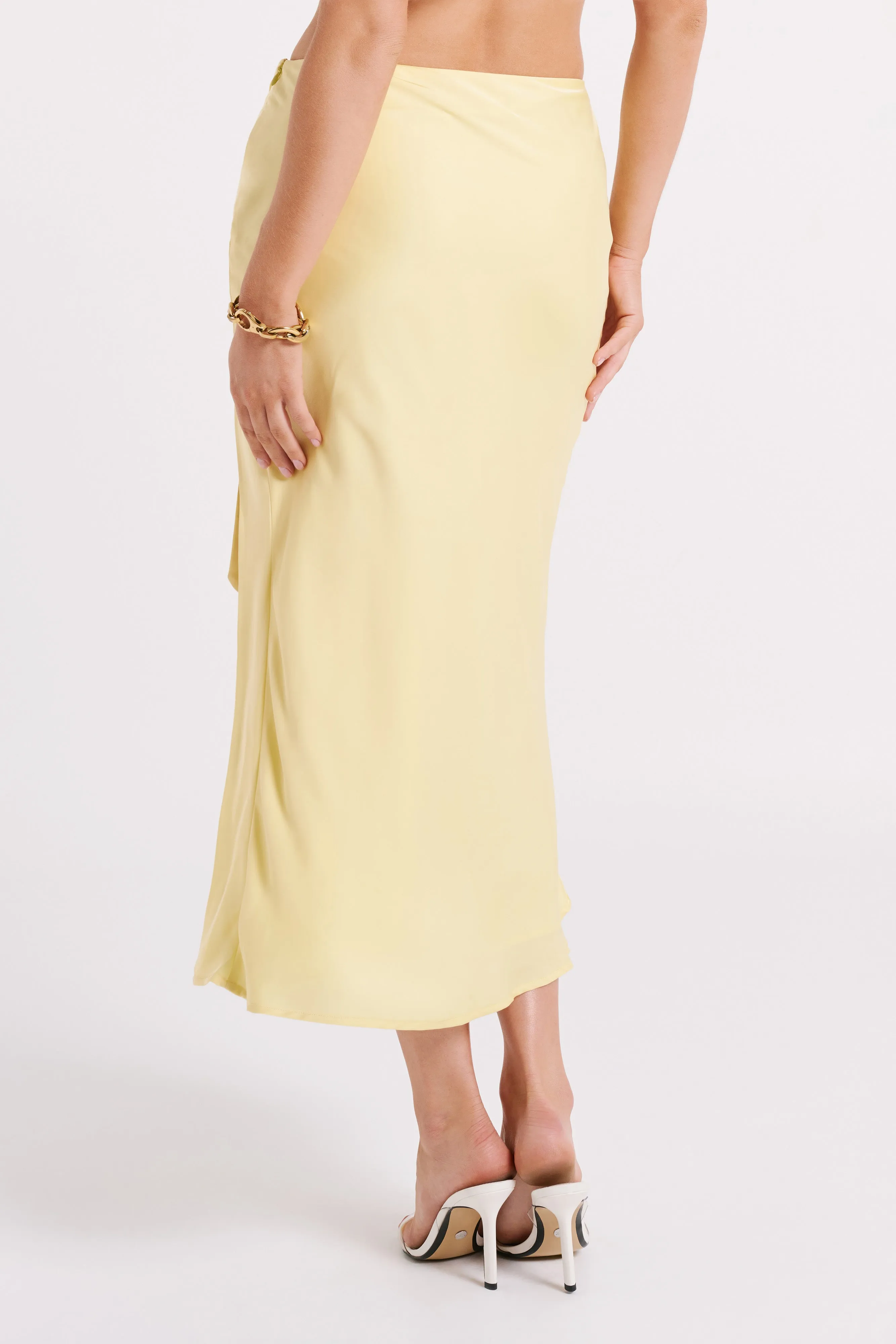 Edie Satin Midi Skirt With Tie - Yellow Comfort Stretch