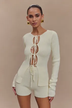 NonIrritating Seams Quick Release Fasteners Noah Knit Tie Long Sleeve Top - Ivory