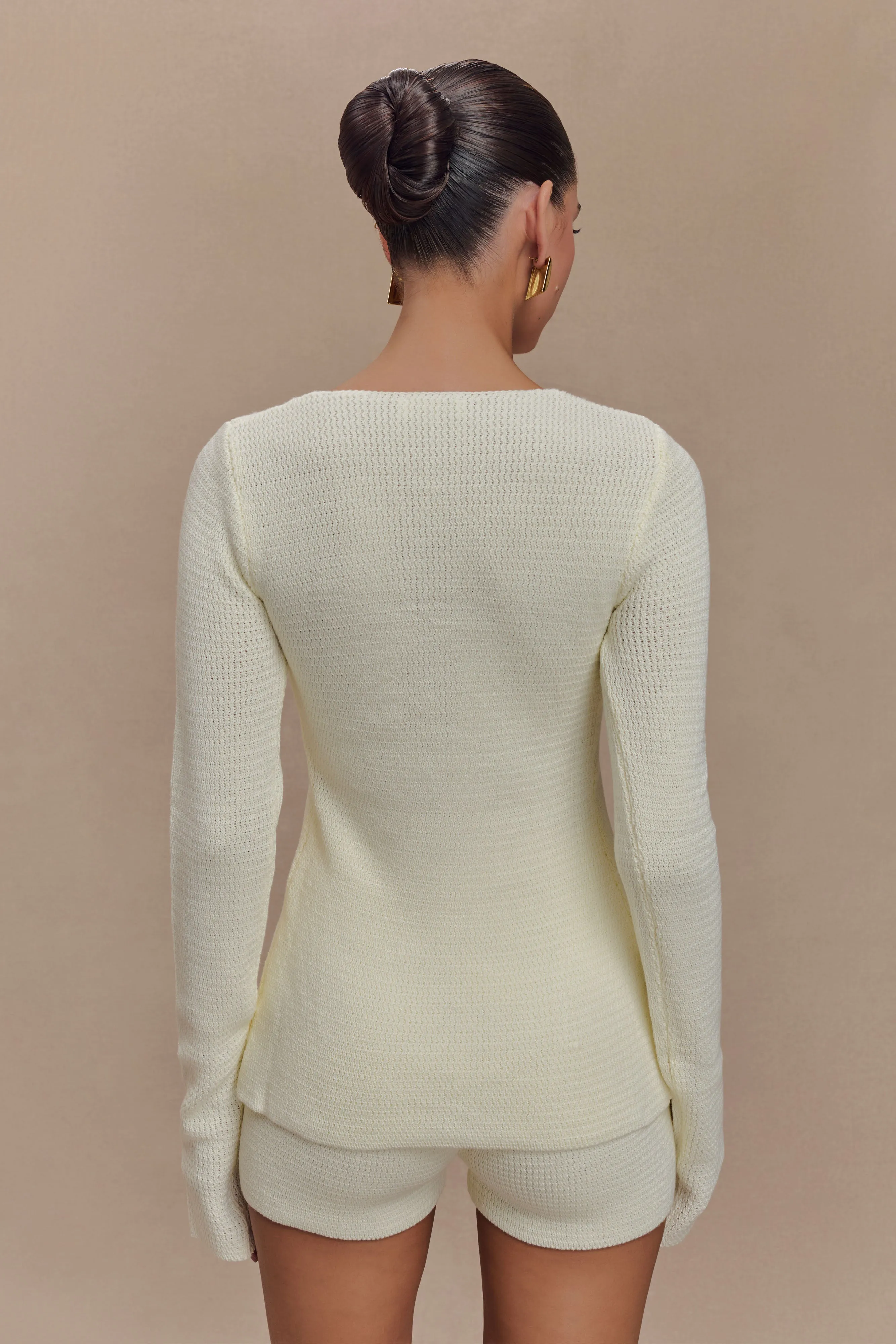 VentilatedMeshPaneling Noah Knit Tie Long Sleeve Top - Ivory