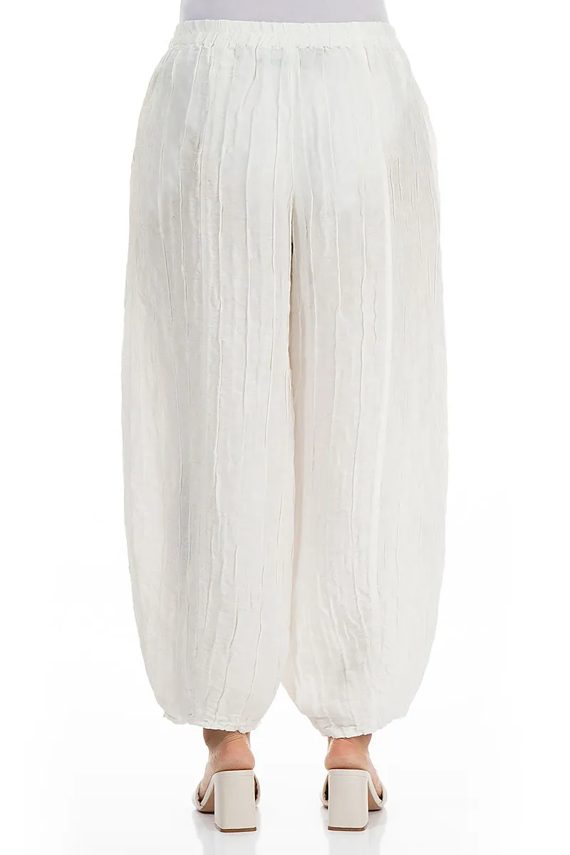 Taper Off White Crinkled Silk Linen Trousers Stylish Appearance