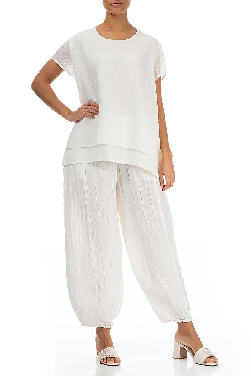 ThermalRegulatingLining Taper Off White Crinkled Silk Linen Trousers