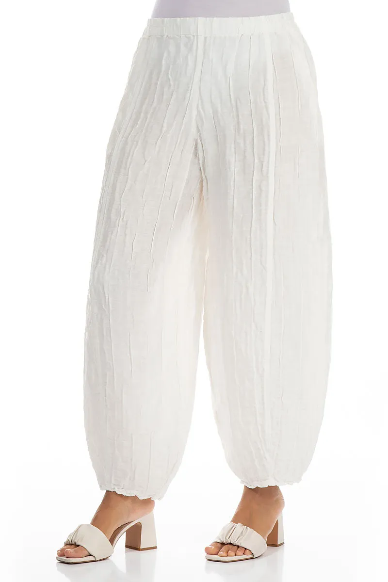 tech fabric Versatile Comfort Taper Off White Crinkled Silk Linen Trousers