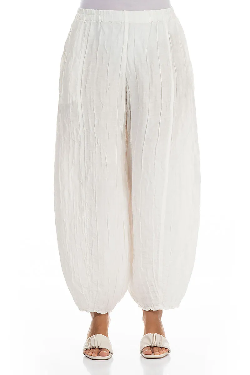 Taper Off White Crinkled Silk Linen Trousers Raw edge