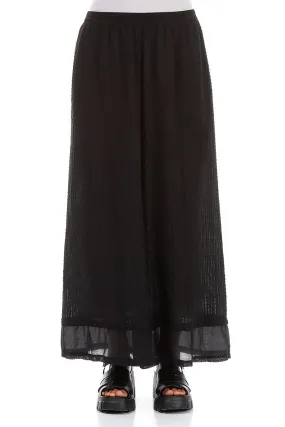 Wide Black Textured Silk Trousers FourWayStretch