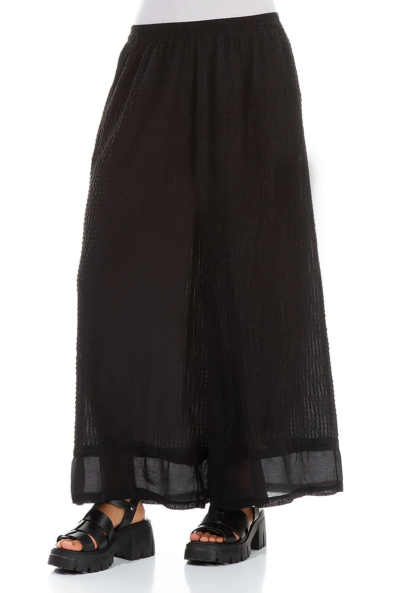 Relax Mode Wide Black Textured Silk Trousers