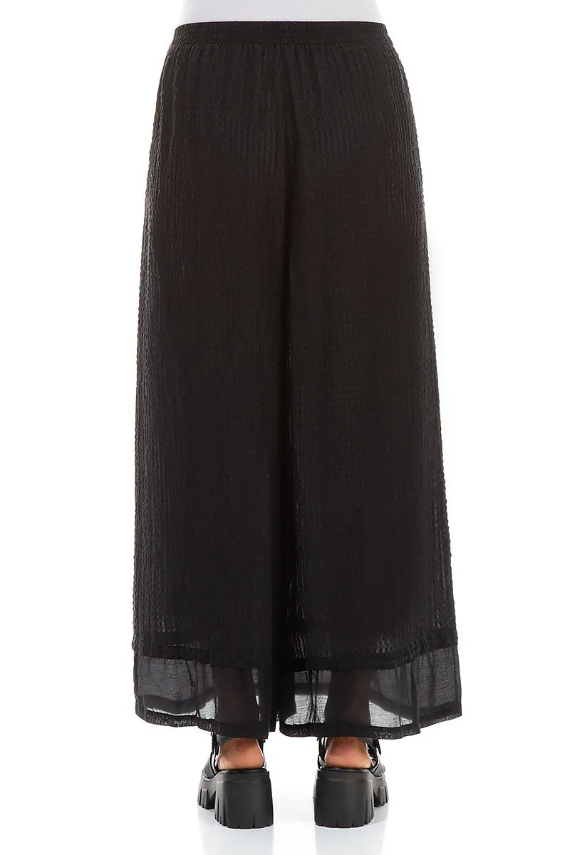 Wide Black Textured Silk Trousers Move Freely