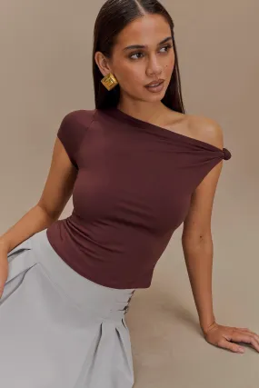 Vintage Pullover Betty Short Sleeve Modal Top With Knot Shoulder - Mahogany