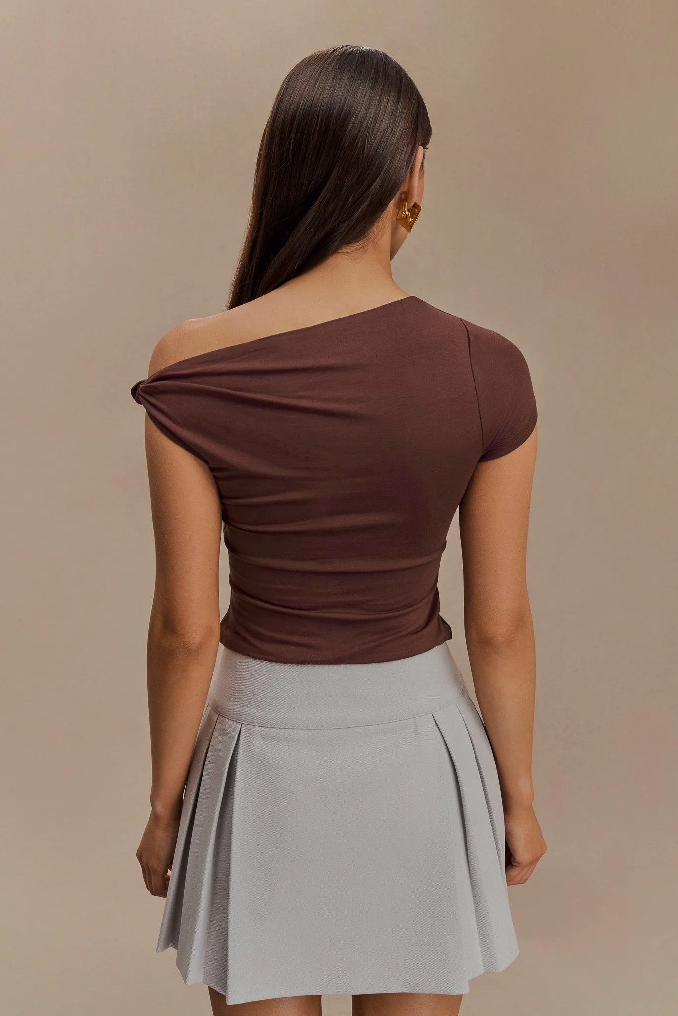 Betty Short Sleeve Modal Top With Knot Shoulder - Mahogany FlexibleRibbedTrims