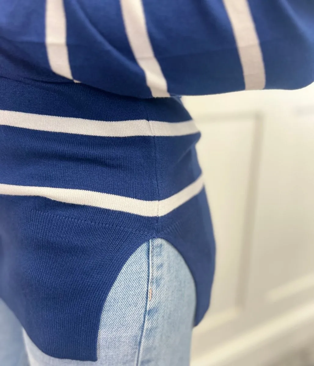 Cold Day Outfit Luxury Knit Navy & White Stripe Fine Knit Jumper
