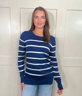 Navy & White Stripe Fine Knit Jumper Effortless Wear Chilly Fit Wear