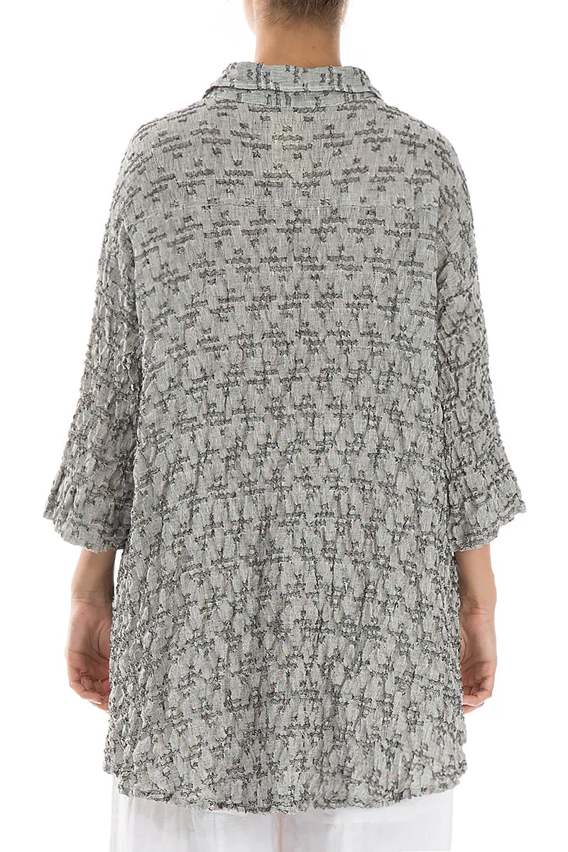 Nautical Look Anti Static Treatment Loose Geometric Texture Grey Linen Shirt