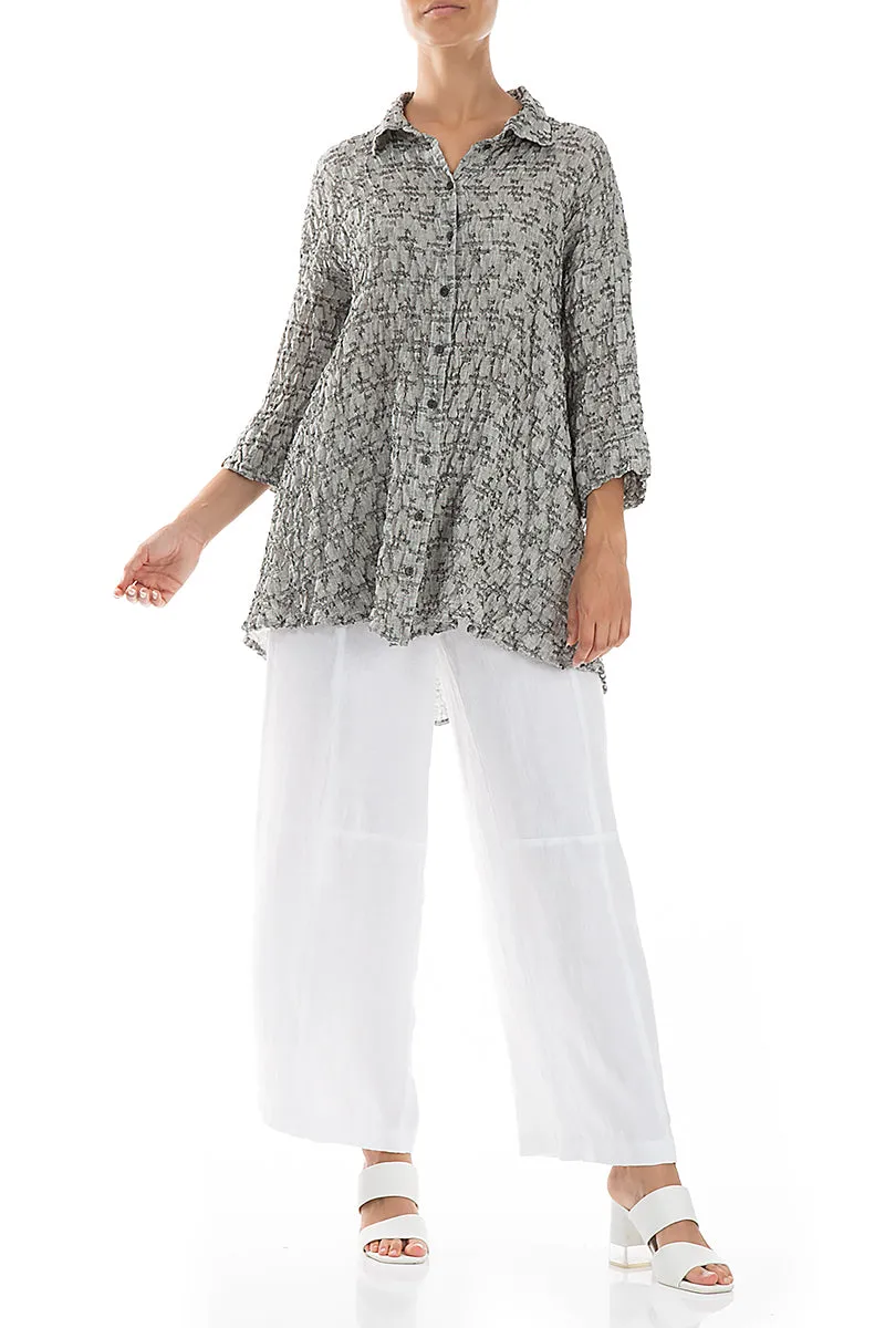 Coffee Run Loose Geometric Texture Grey Linen Shirt