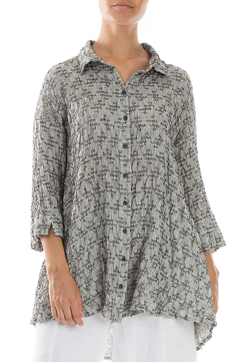 Loose Geometric Texture Grey Linen Shirt Gym Companion Seamless Shoulder Construction