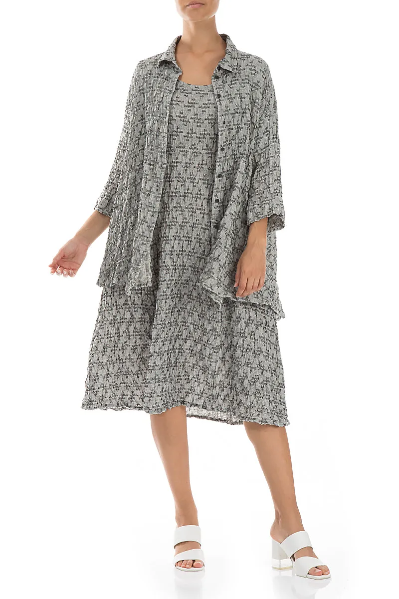 Loose Geometric Texture Grey Linen Shirt Low Maintenance