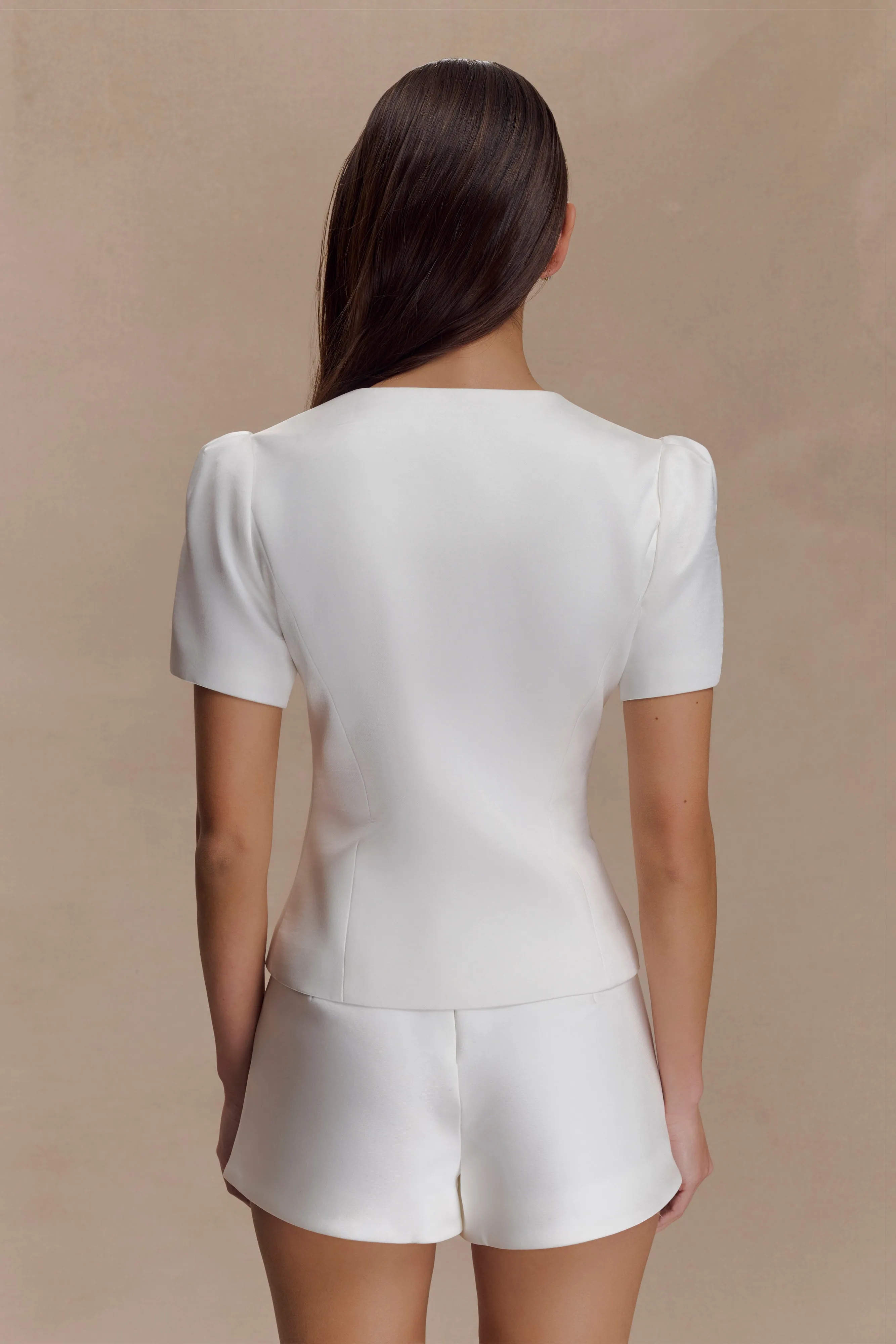 SeamlessSidePanels Anne Short Sleeve Satin Top - White