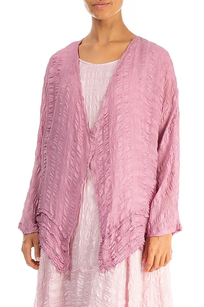 Open Mauve Taupe Textured Silk Jacket Mold resistant Fringe Detail