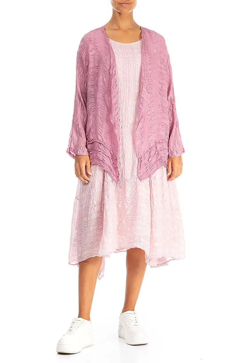 RibbedKnitCollar Abrasion Resistant Edges Open Mauve Taupe Textured Silk Jacket
