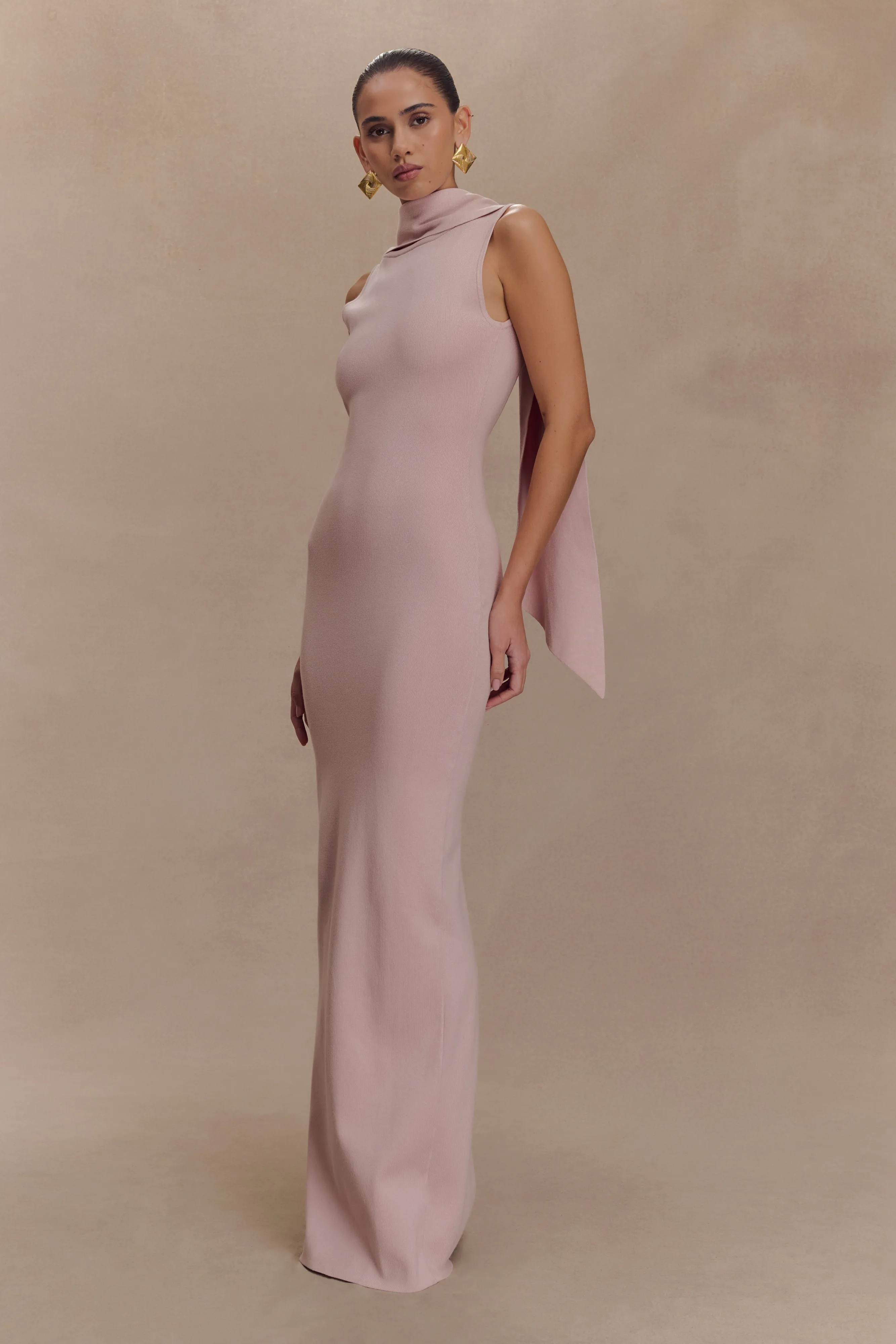 Understated Charm Silk Flow Darby Knit Scarf Maxi Dress - Pale Pink