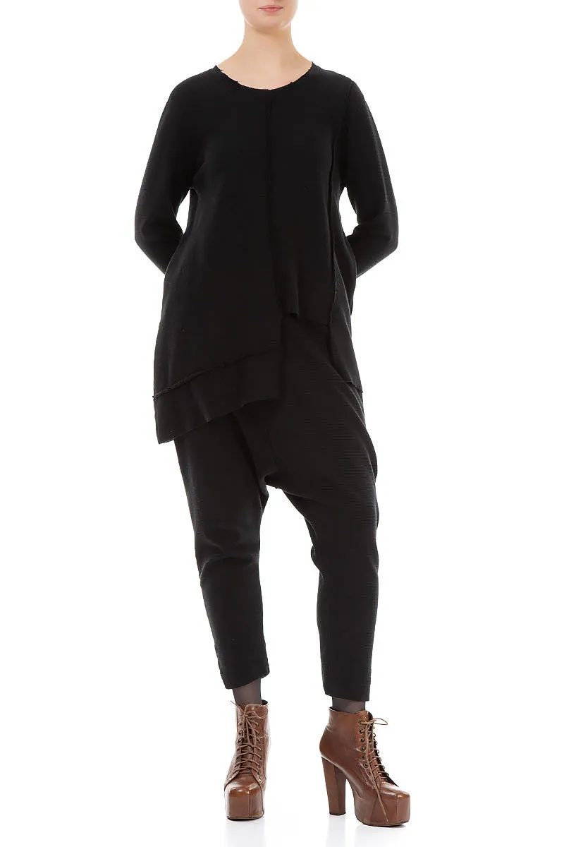 Baggy Black Rib Cotton Wool Trousers ComfortFit Durable Wear