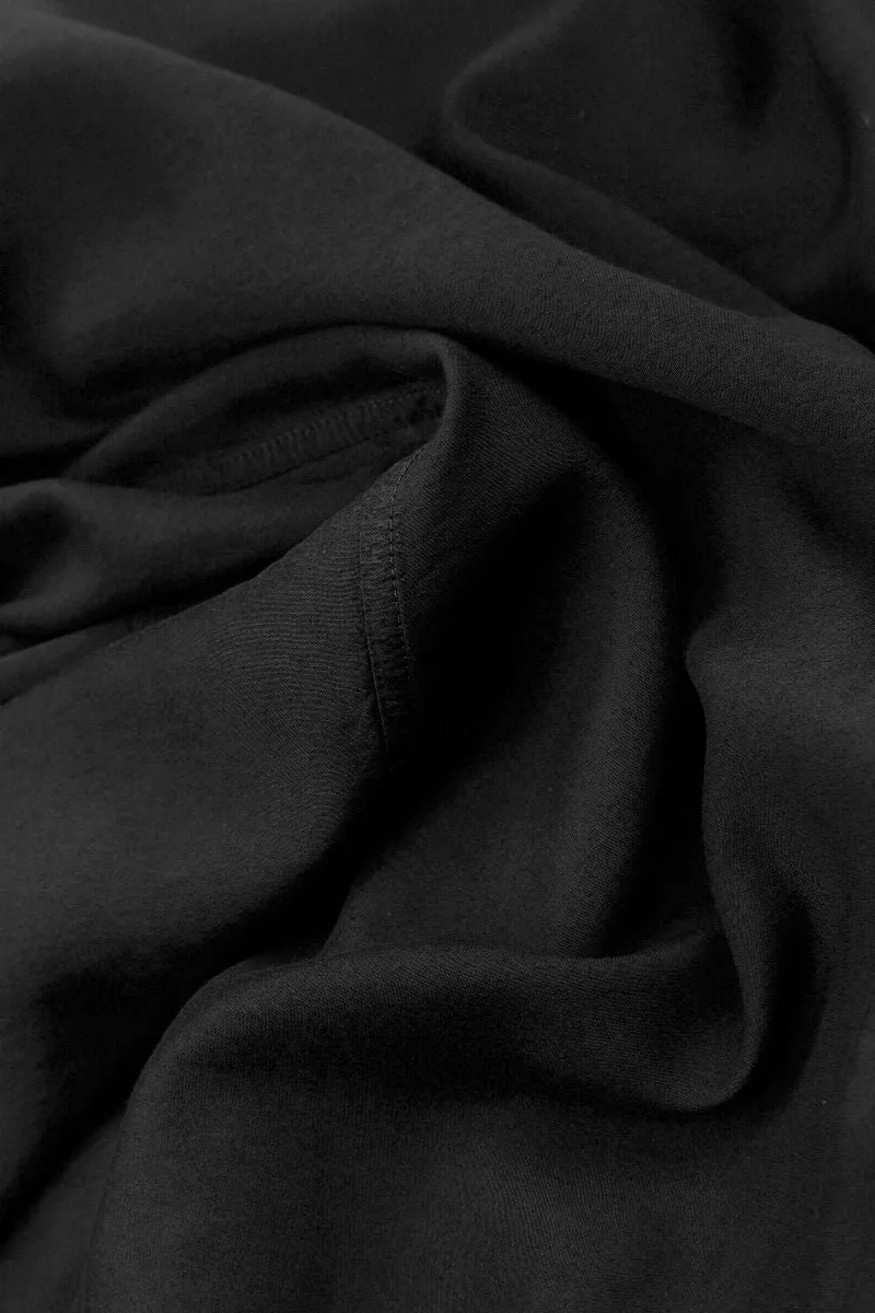 Wide Black Silk Cotton Trousers Airy Feel No Sagging
