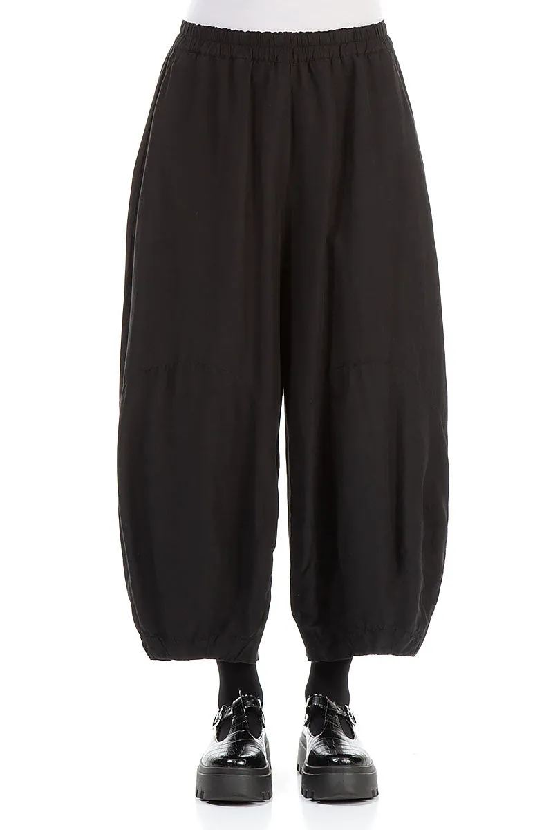 Wide Black Silk Cotton Trousers Lightweight Design