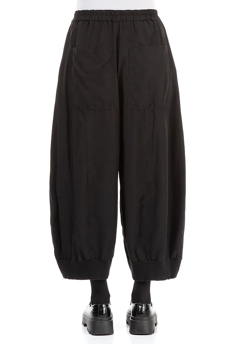 Wide Black Silk Cotton Trousers Gusseted Crotch Street Ready