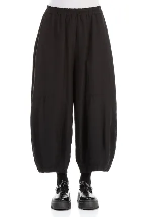 Wide Black Silk Cotton Trousers Recycled Polyester Blend