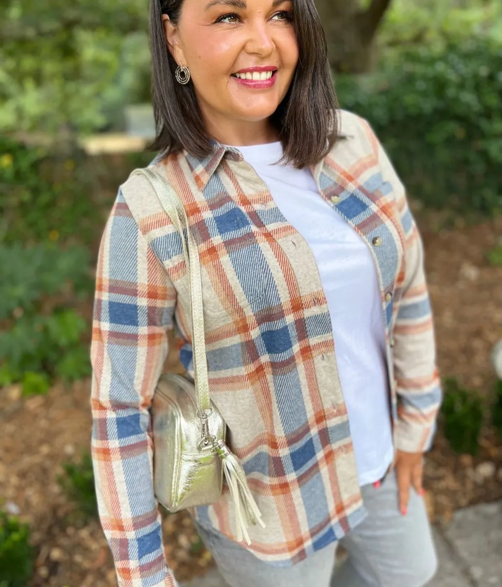 Oatmeal Check Soft Jersey Shirt VersatileCuff Spark Glow