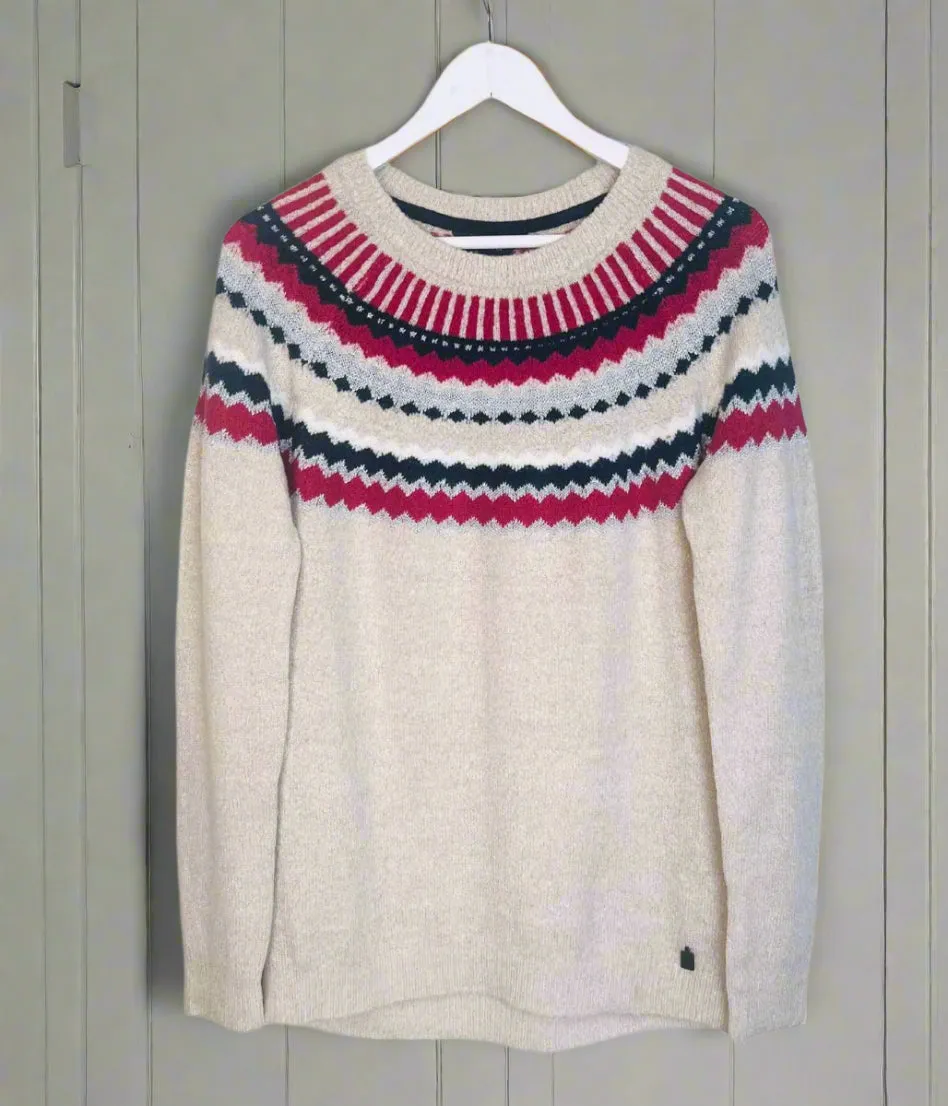 Crew Neck Design Oatmeal Metallic Fairisle Jumper