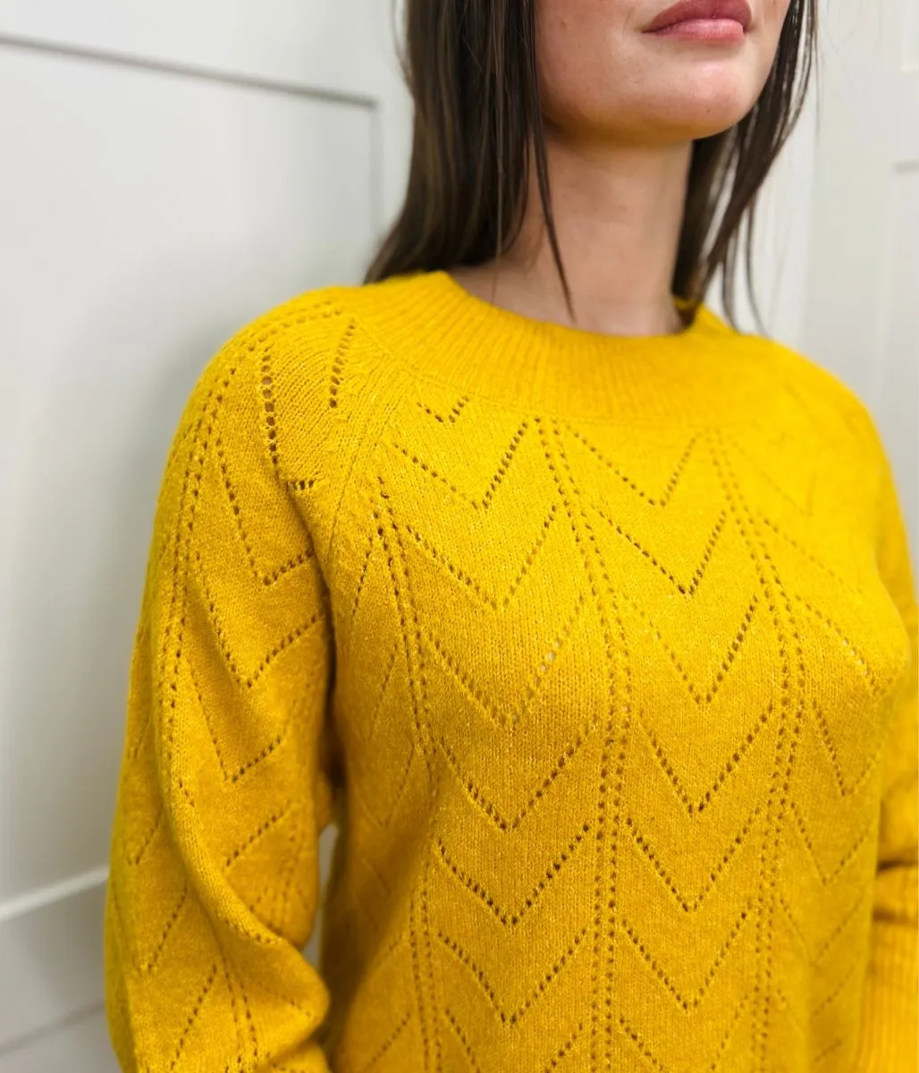 Flexible Comfort Ochre Pointelle Crew Neck Jumper