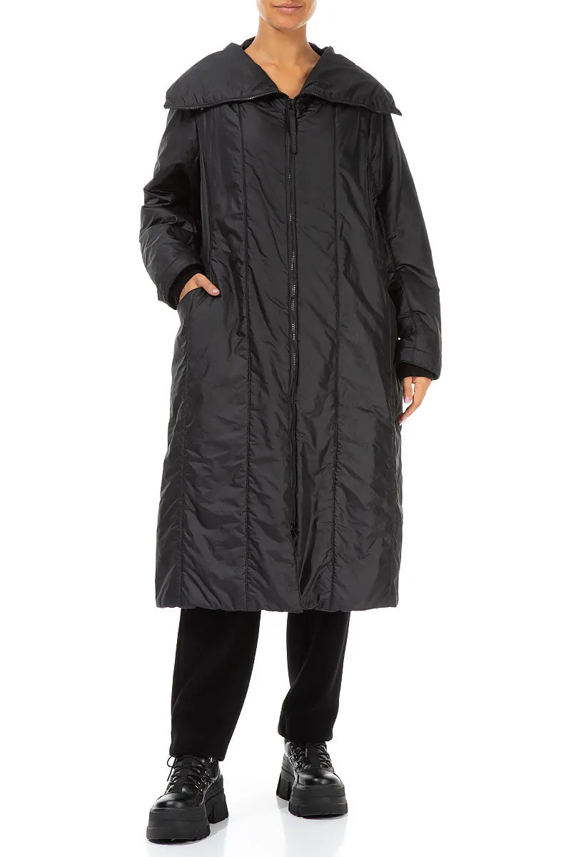 SlimSilhouette Collar Black Quilted Coat