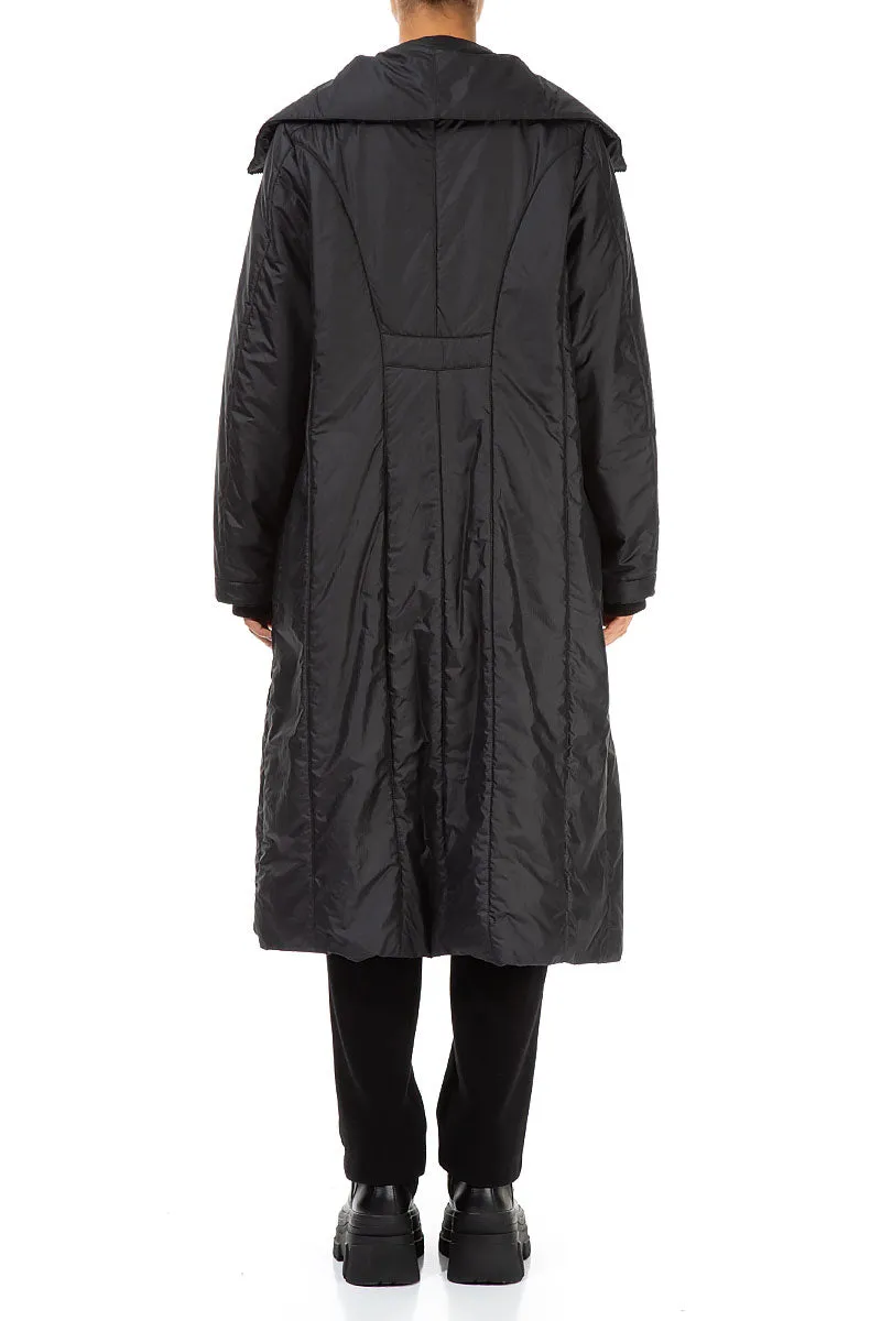 Collar Black Quilted Coat Quick Access Pockets