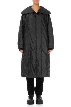 Removable Hood Collar Black Quilted Coat
