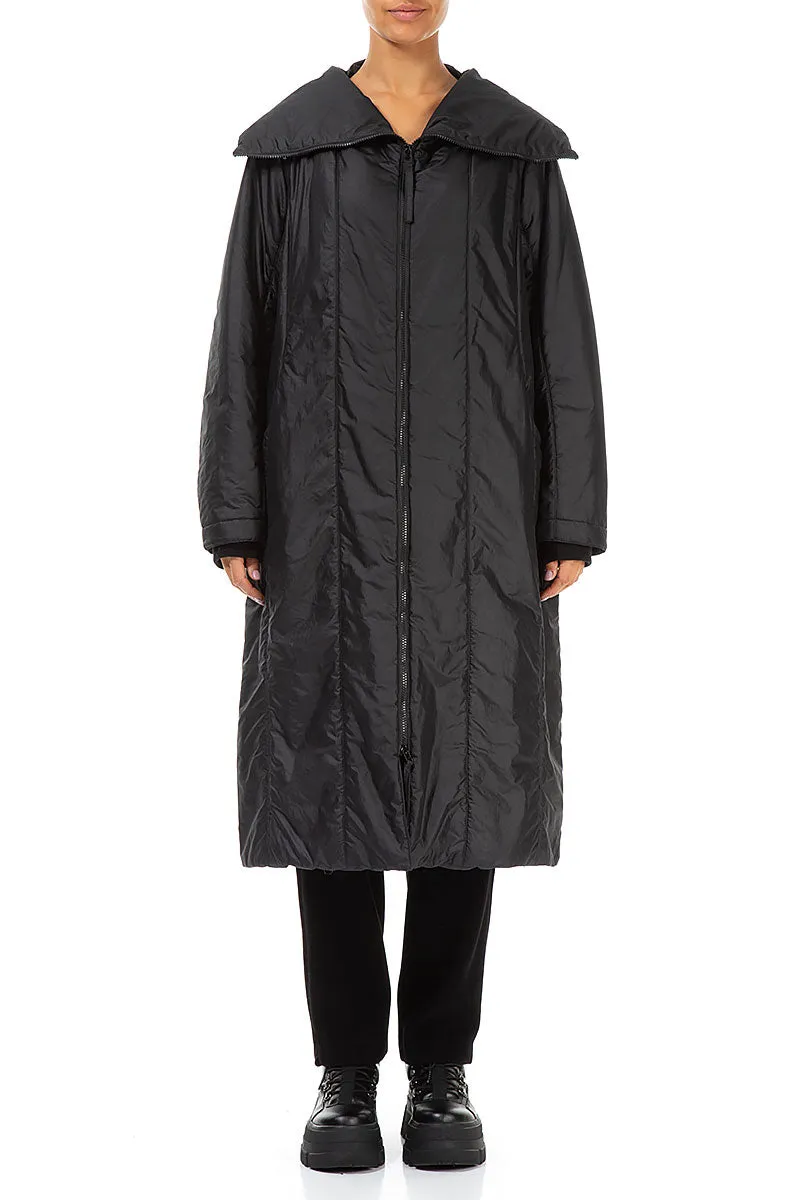 Removable Hood Collar Black Quilted Coat