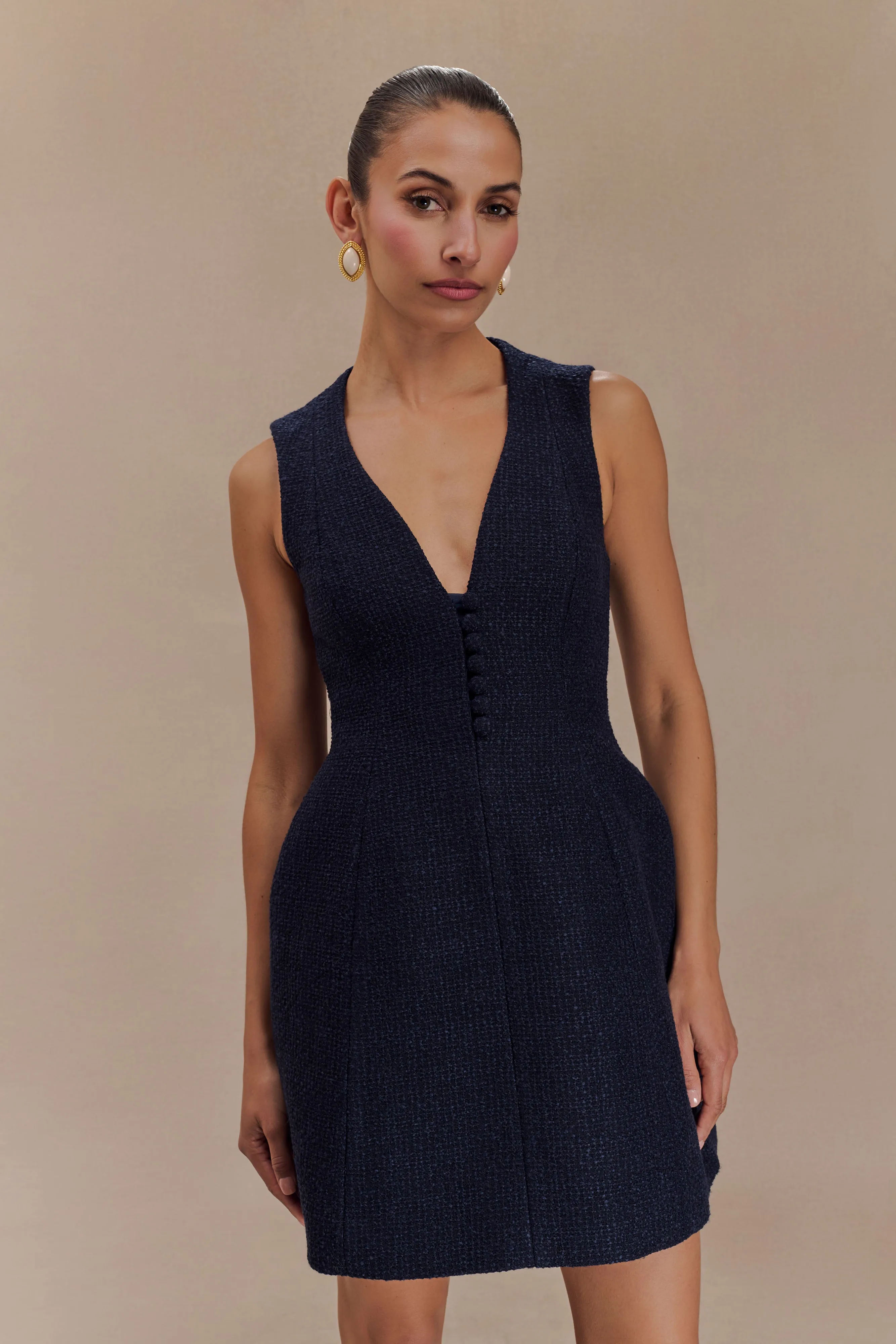 All-Occasion Look Danna Boucle Mini Dress With Pleats - Midnight Blue
