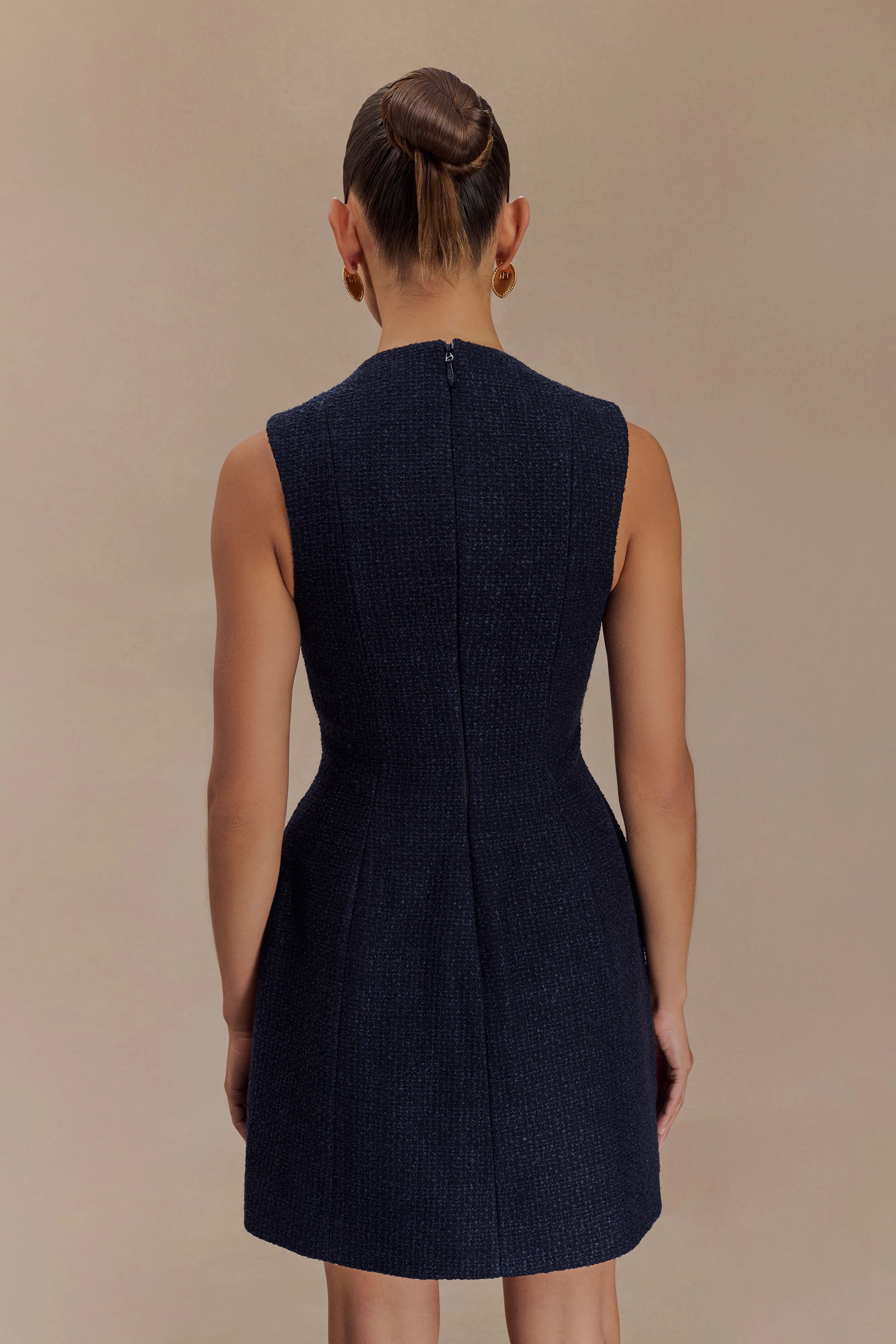 Danna Boucle Mini Dress With Pleats - Midnight Blue Fresh Aesthetic