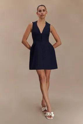 foldable Smart Shape Danna Boucle Mini Dress With Pleats - Midnight Blue