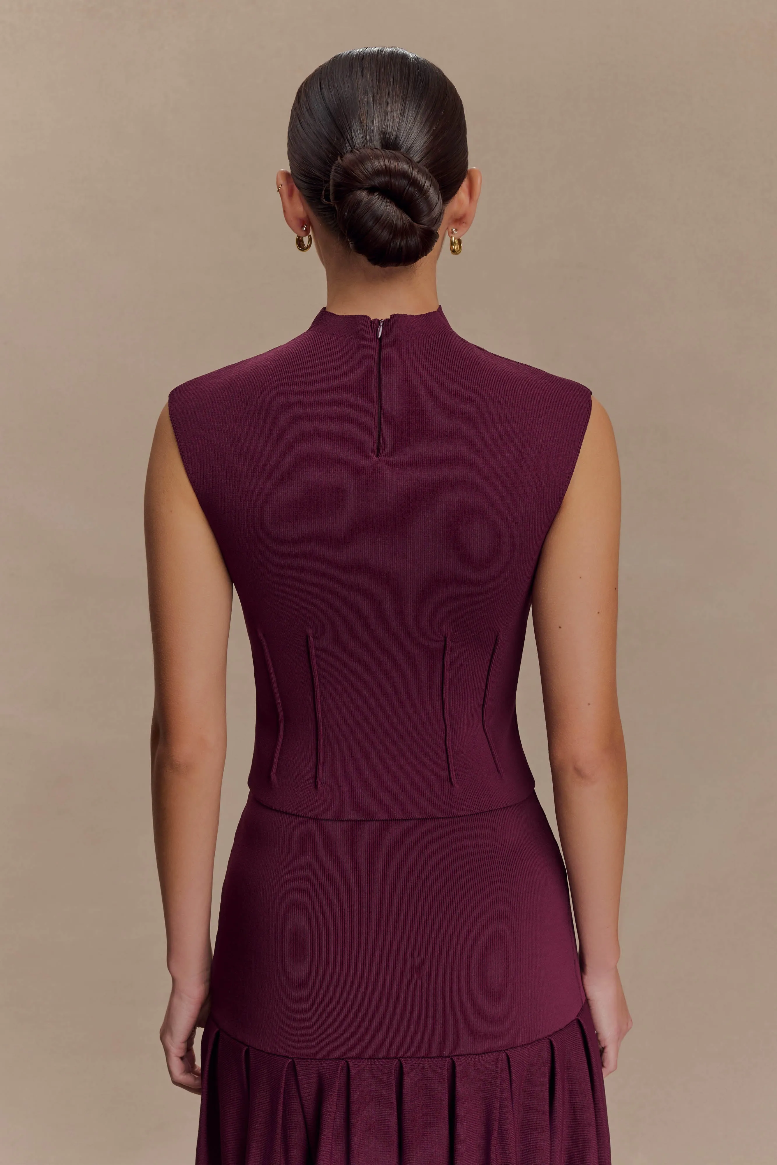 Romaine High Neck Bandage Knit Top - Wine Fitted Shirt TaglessNecklineComfort