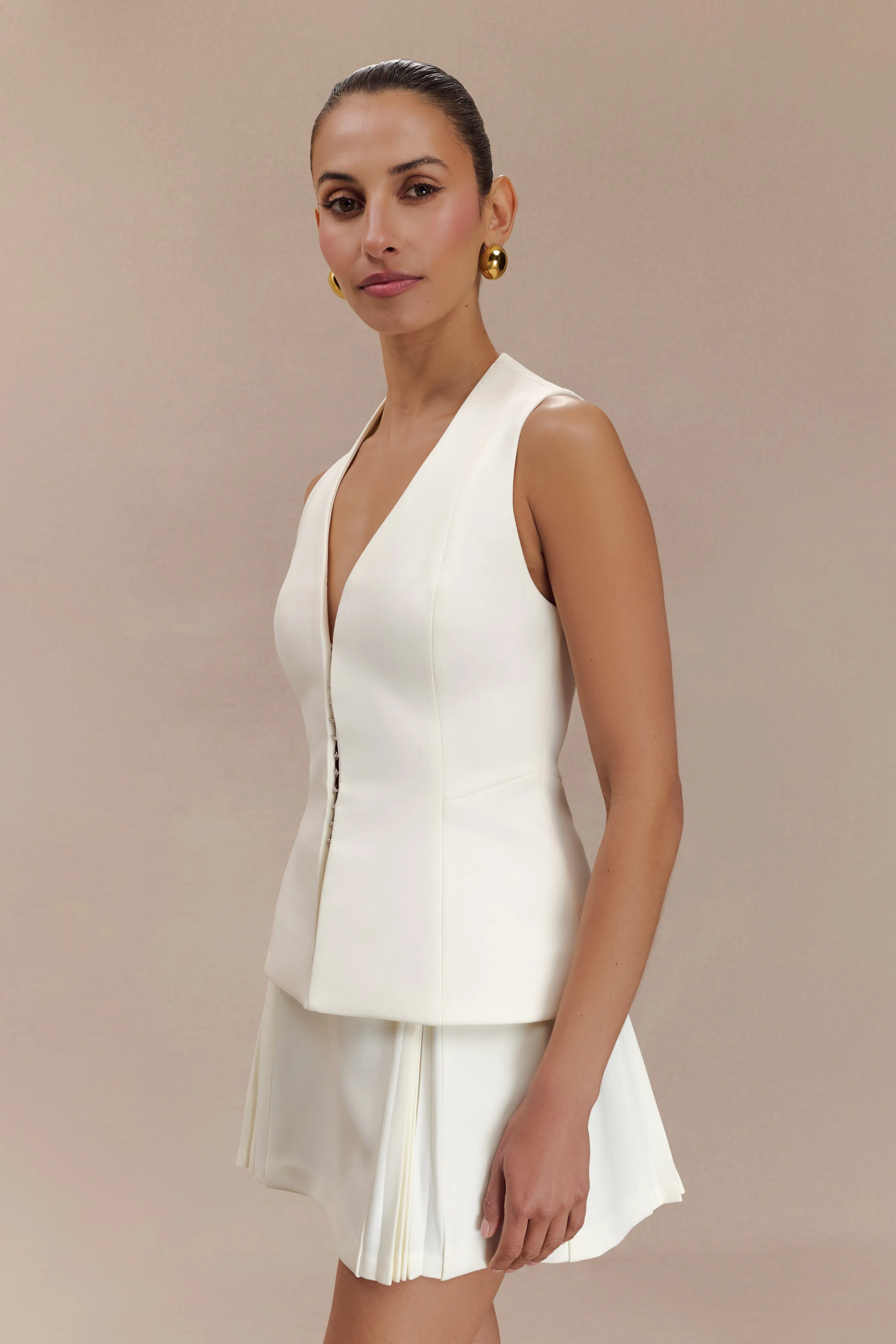 Melinda Structured Vest Top - Ivory High Neckline Fashionable Fit