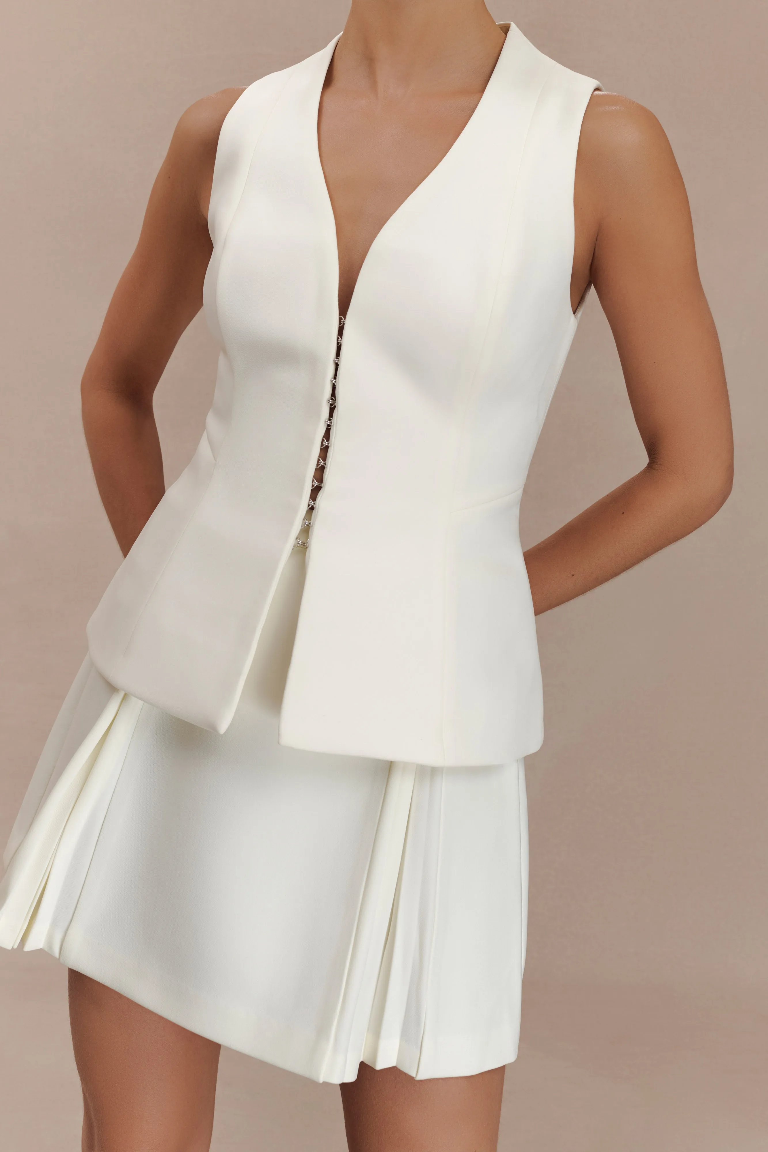 Melinda Structured Vest Top - Ivory AthleisureInspired