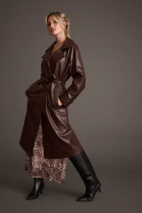 Stretch Blouse Reinforced Hem Stitching Brynne Faux Leather Mahogany Brown Trench