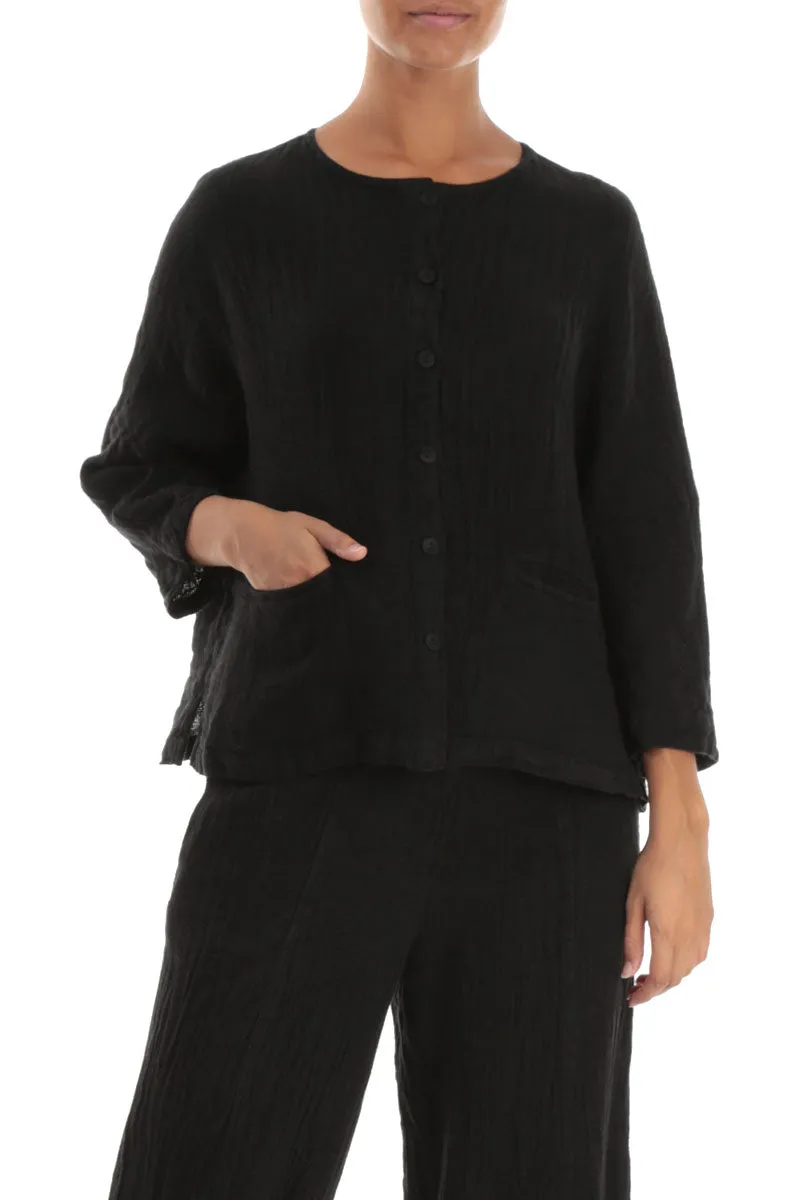 Modular Attachments Black M??lange Linen Jacket Blouse