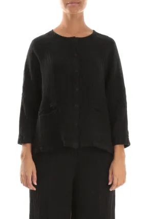 Black M??lange Linen Jacket Blouse Subtle Color Tone