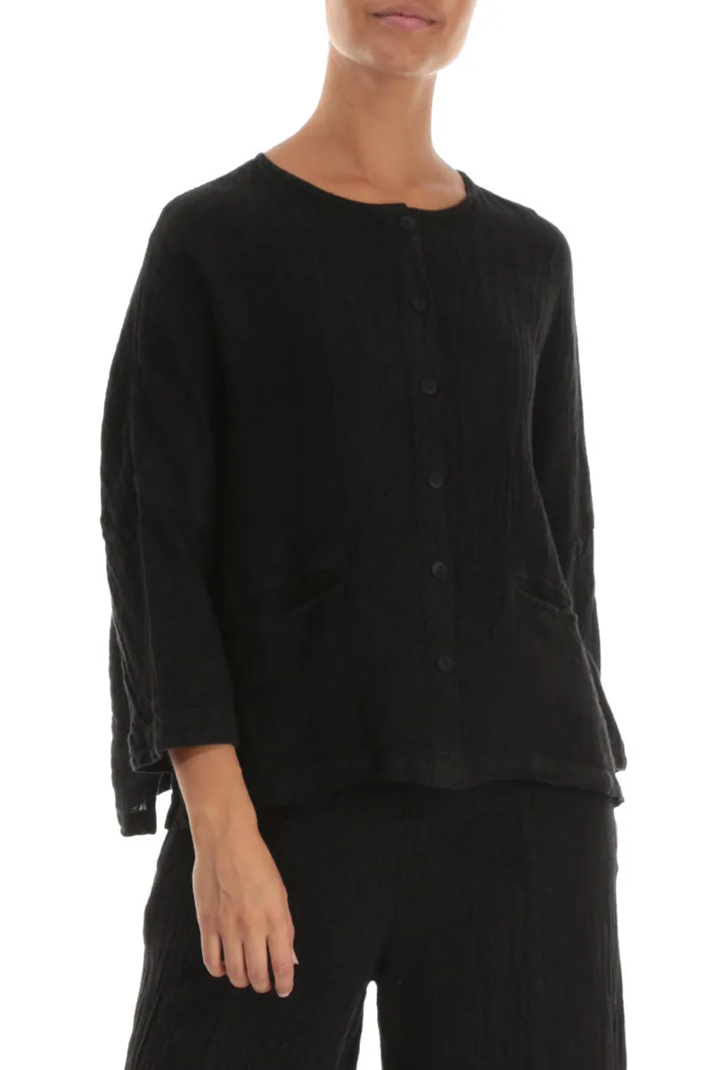 Black M??lange Linen Jacket Blouse Street Explorer Fit