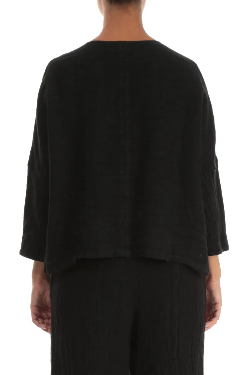 Multi Use Piece Taped Seams Black M??lange Linen Jacket Blouse