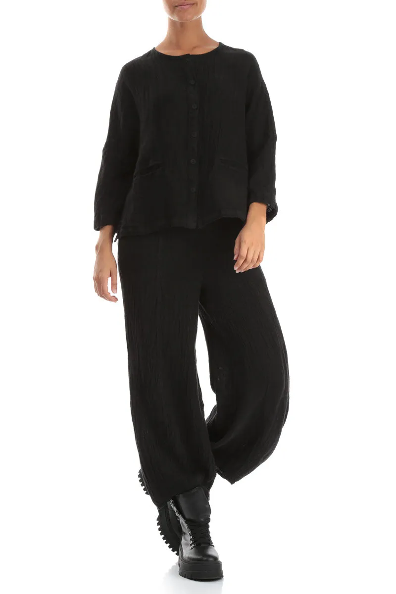 Eco Friendly Coatings Black M??lange Linen Jacket Blouse