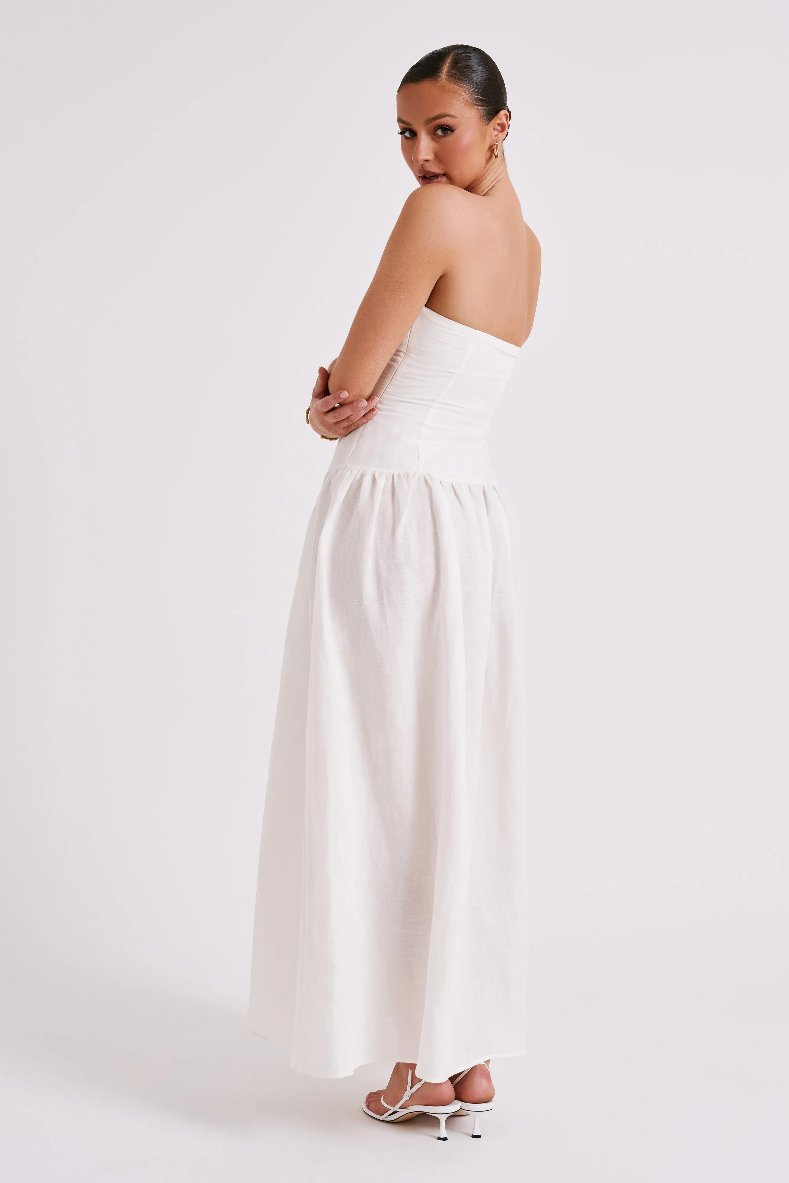 Refined Presence Audrina Strapless Linen Maxi Dress - White