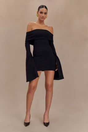 Dominique Off Shoulder Long Sleeve Mini Dress - Black Padded-Bust