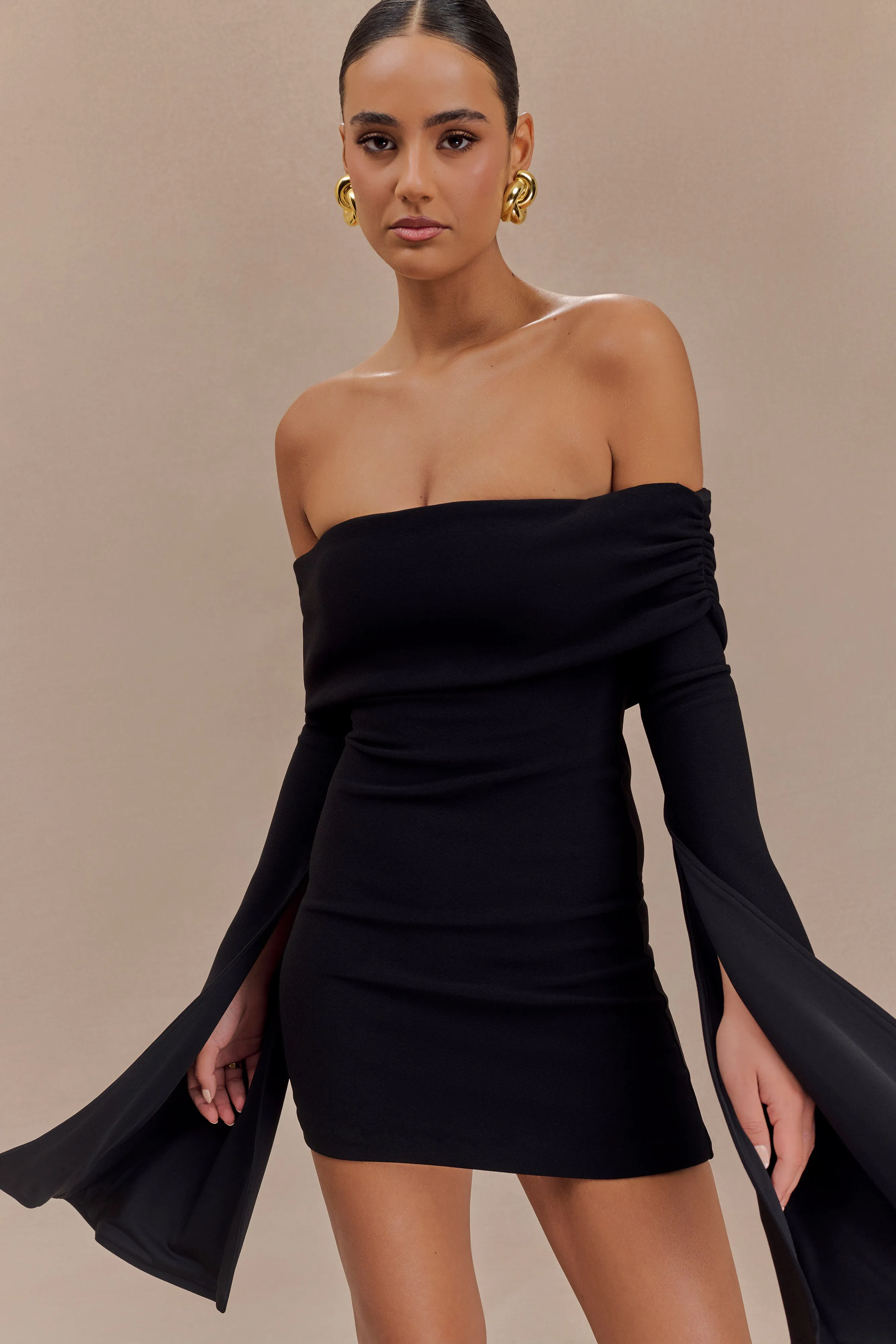City Ready Dominique Off Shoulder Long Sleeve Mini Dress - Black